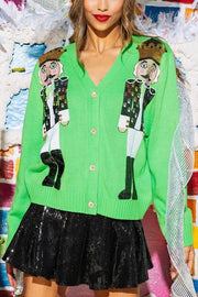 Christmas Nutcracker Sequined Casual Knitted Cardigan