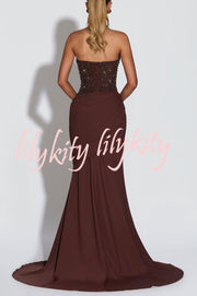 Exclusive Declaration Sequin Halter Neck Back Lace-up Ruched Hem Maxi Dress