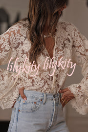 Fashion Hollow Lace Casual Long-sleeved Shirt