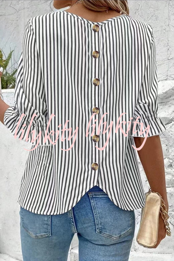 Fashionable Striped Printed Button Half Sleeve Casual Shirt