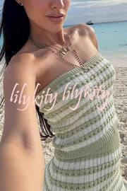 Bahamas Beach Knit Colorblock Stripes Bandeau Top and High Rise Stretch Maxi Skirt Set