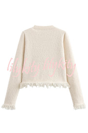 Fashion Round Neck Long Sleeve Bow-decorated Pocket Knitted Jacket