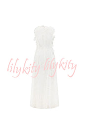 Mairi Embroidery Hollow Fabric Delicate Flower Trim Side Lace-up Maxi Dress