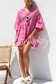 Shelby Unique Print Bell Sleeve Smock Style Tiered Shirt Mini Dress