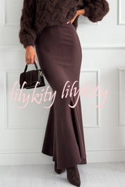 Caitlin Knit Stretch Fabric High Waist Fishtail Casual Maxi Skirt