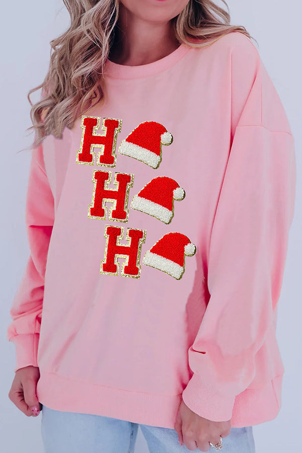 Christmas Sequined Terry Cloth Embroidered Crew Neck Long-sleeved Loose Sweatshirt