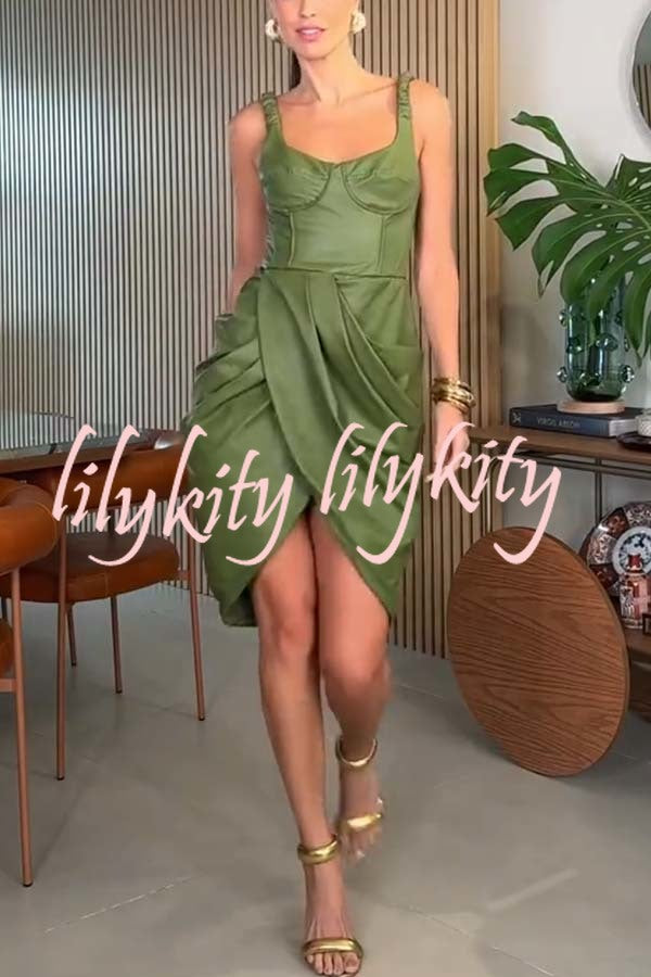 Fashion Choice Faux Leather Corset Ruched Back Zipper Mini Dress