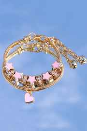 Pink Star Heart Pendant with Diamond Double Circle Bracelet