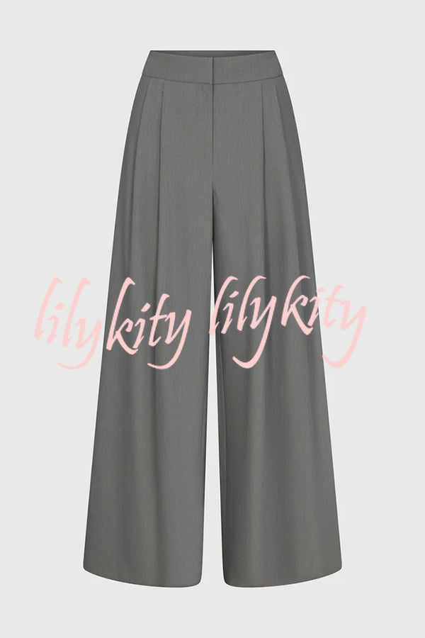 Power Girl High Rise Pleated Wide Leg Pocketed Pants