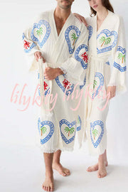 Maia Linen Blend Unique Print Belt Swimwear / Lounge Cover-up Robe