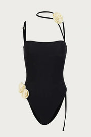 Fashionable Three-dimensional Flower Suspender Stretch One-piece Swimsuit