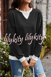 Fashionable Contrasting Color Loose Long-sleeved Casual Sweatshirt