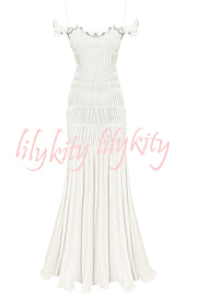 Solid Color Suspender Pleated Holiday Maxi Dress