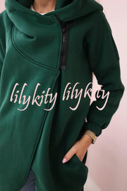 Solid Color Loose Hooded Zip-up Casual Sports Jacket