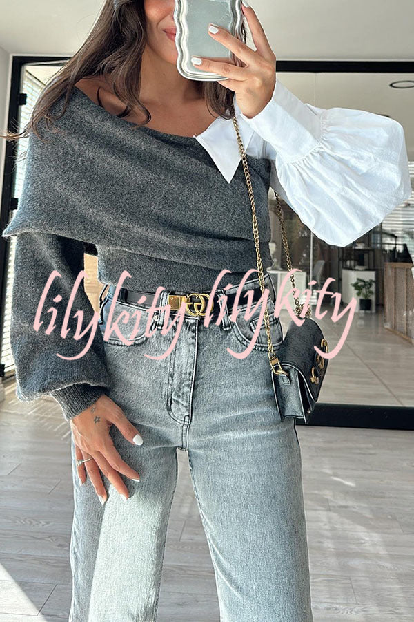 Stylish Patchwork Contrasting Long-sleeved V-neck Casual Sweater