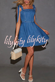 Stylish Lace-up Backless Stretch-fitting Denim Mini Dress