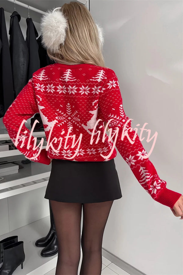 Christmas Snowflake Reindeer Loose Long-Sleeved Knit Sweater