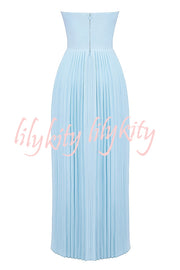 Romantic and Elegant Pleated Strapless Maxi Dress