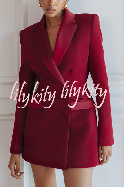 Modern Evening Gown Satin Lapel Button Long Sleeve Tuxedo-style Blazer Mini Dress