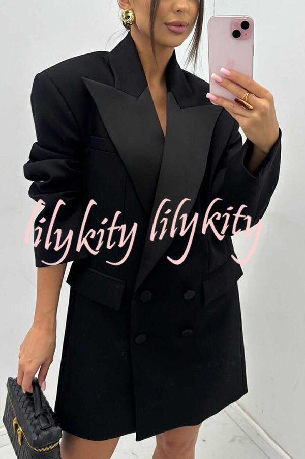 Chic Style Satin Lapel Button Up Long Sleeve Oversized Blazer