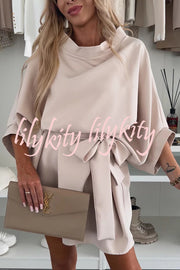 Solid Color Loose Round Neck Belted Mini Dress