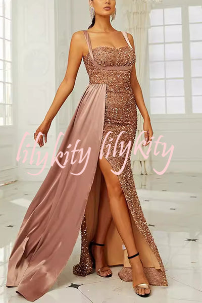 Banquet Sequined Backless Strappy Fishtail Maxi Dress