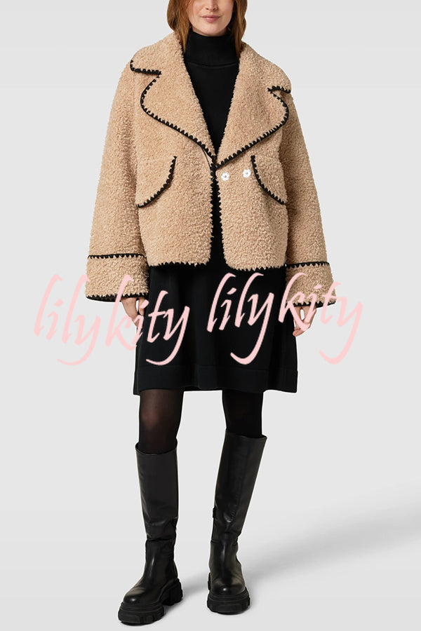 Lamb Wool Casual Lapel Loose Pocket Coat