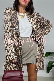 Ignite My Heart Sequin Leopard Print Lapel Oversized Blazer