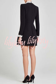 Lovers Kiss Pearl Trim High Neck Long Sleeve Pocketed Tulip Mini Dress