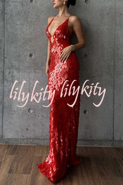 Reshape Beauty Fish Scale Sequin Cutout U-neck Slip Maxi Dress
