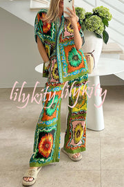 Disco Daisy Unique Printed Colorblock Elastic Waist Pocket Pants Set