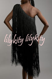 Fashion One-shoulder Slim-fit Elegant Tassel Mini Dress