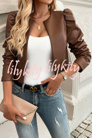 Yelissa Faux Leather Statement Long Sleeve Open Front Crop Jacket