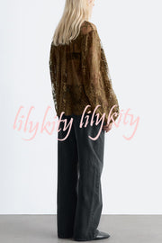 Reigna Semi-sheer Floral Lace Bow Neck Balloon Sleeve Loose Blouse