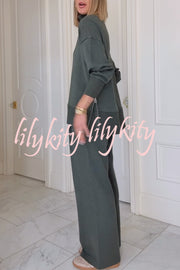 Barker High-Neck Long Sleeve Side Zipper Sweatshirt and Elastic Waist Pocketed Loose Pants Set