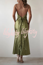 Satin Elegant Sling Backless Lace-Up Midi Dress
