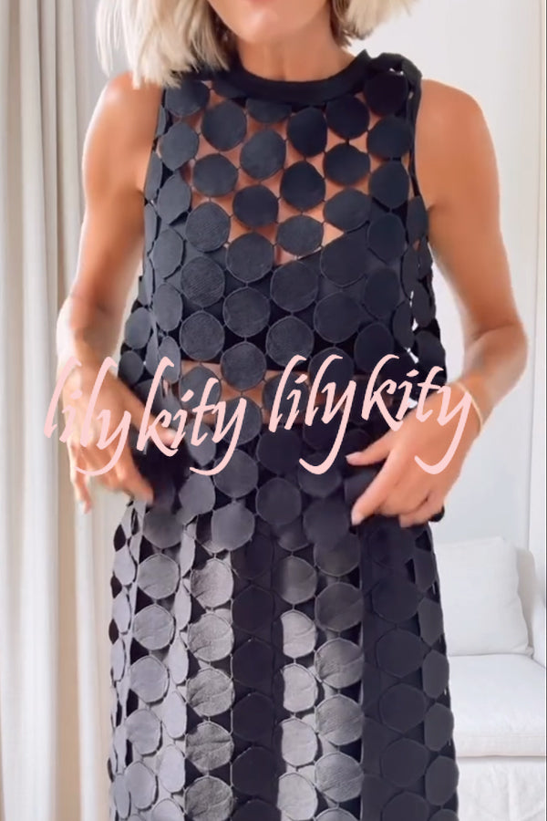 Casie See Through Circle Embroidery Round Neck Sleeveless Tank