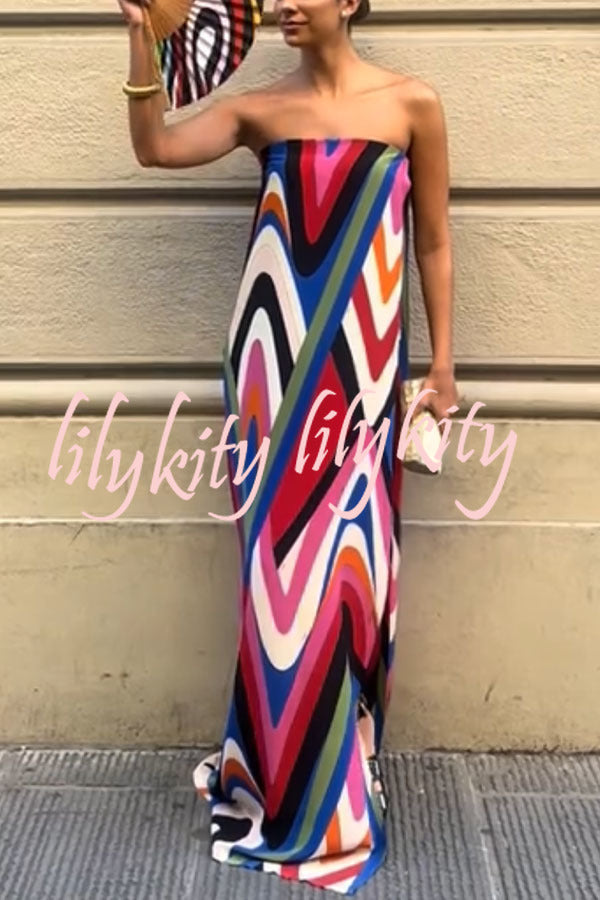 Kennedy Unique Print Off Shoulder Side Slit H-line Maxi Dress