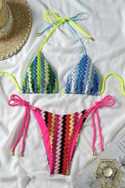 Knit Wave Unique Print Stretch Tie Bikini Swimsuit