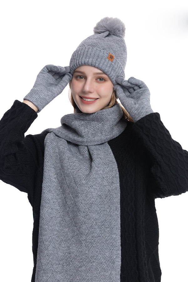 Autumn and Winter Warm Hat Scarf Gloves Three-piece Set