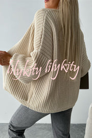 Solid Color V-neck Long-sleeved Casual Knitted Cardigan