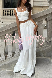 Fashionable Suspender Slim-fit Top and Elastic Waist Stitching Elegant Maxi Skirt Set