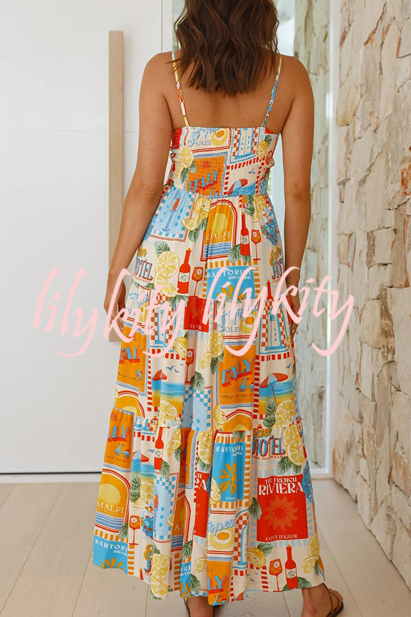 Radiant As Always Unique Print Front Tie-up Slip Maxi Dress