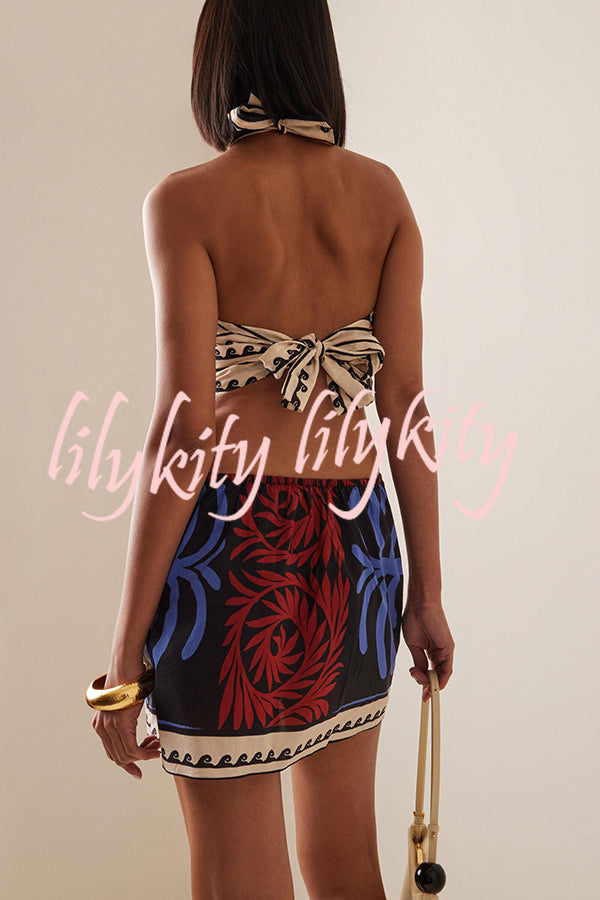 Unique Printed Sexy Halterneck Resort Beach Mini Dress