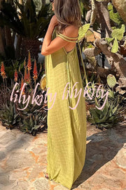 Island Soul Linen Blend One Shoulder Draped Braids Cover Up Maxi Dress