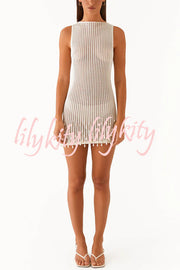 Fashion Knit Hollow Beaded Tassel Embellished Sleeveless Slim Mini Dress