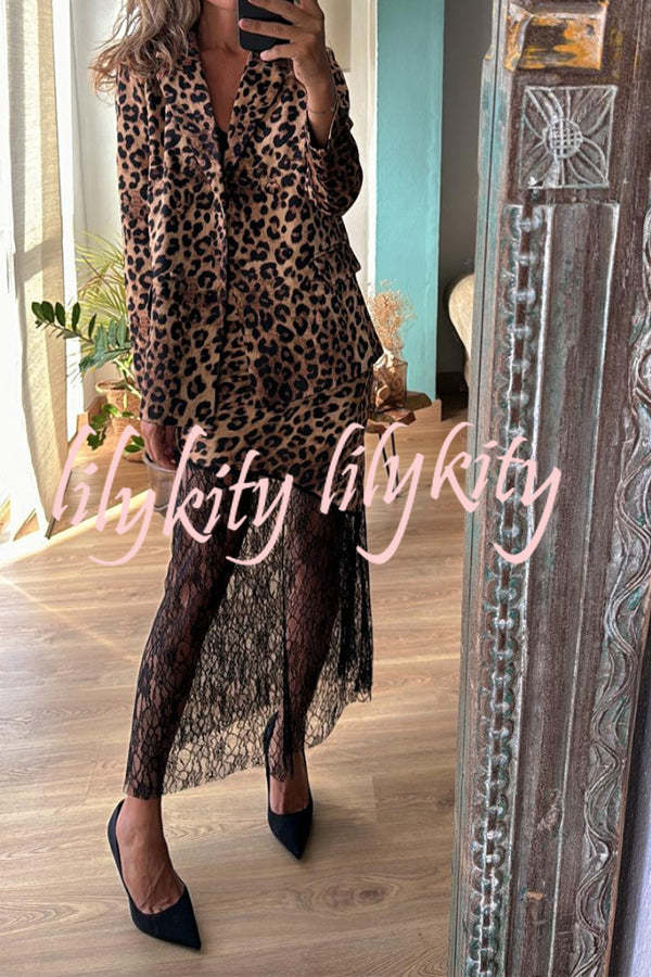 Coco Lady Leopard Lace Patchwork Irregular Skirt