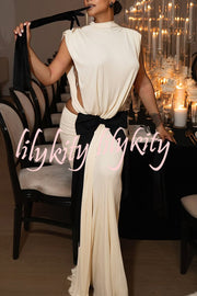 Sexy Open Back Bow Embellished Elegant Fishtail Maxi Dress