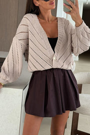 Fashion Hollow Knitted V-neck Button Loose Cardigan