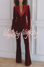 Delicate Daze Velvet Satin Lapel Button Up Long Sleeve Tapered Waist Blazer